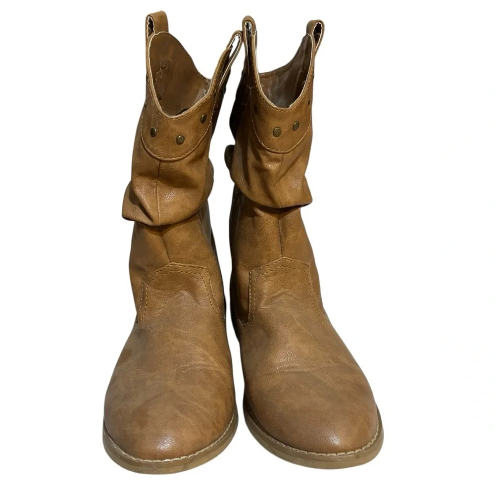 Old Navy girls cowboy boots brown studded slouchy size 2 US big girls